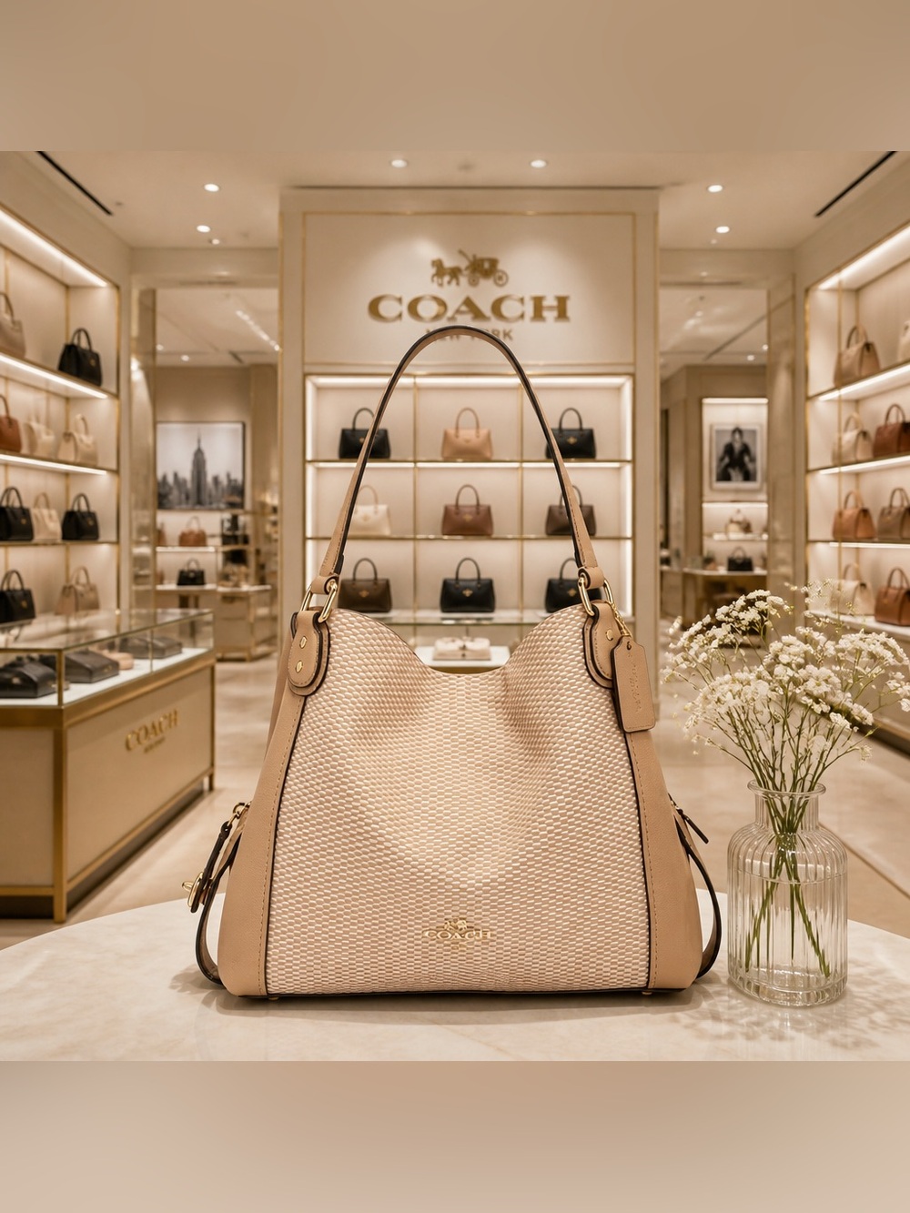 COACH LEGACY JACQUARD CANVAS TURNLOCK EDIE 31 Shoulder Bag beechwood Gold tote